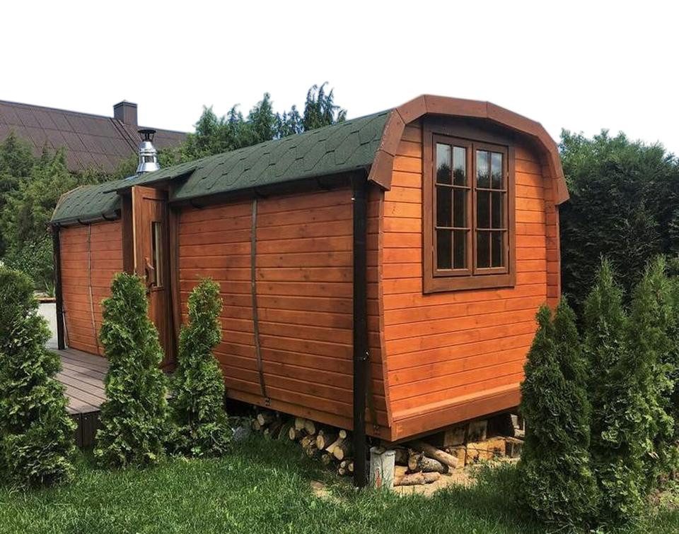 JVmoebel Fasssauna Massivholz Gartensauna in Braun – entspannendes Wellness-Erlebnis