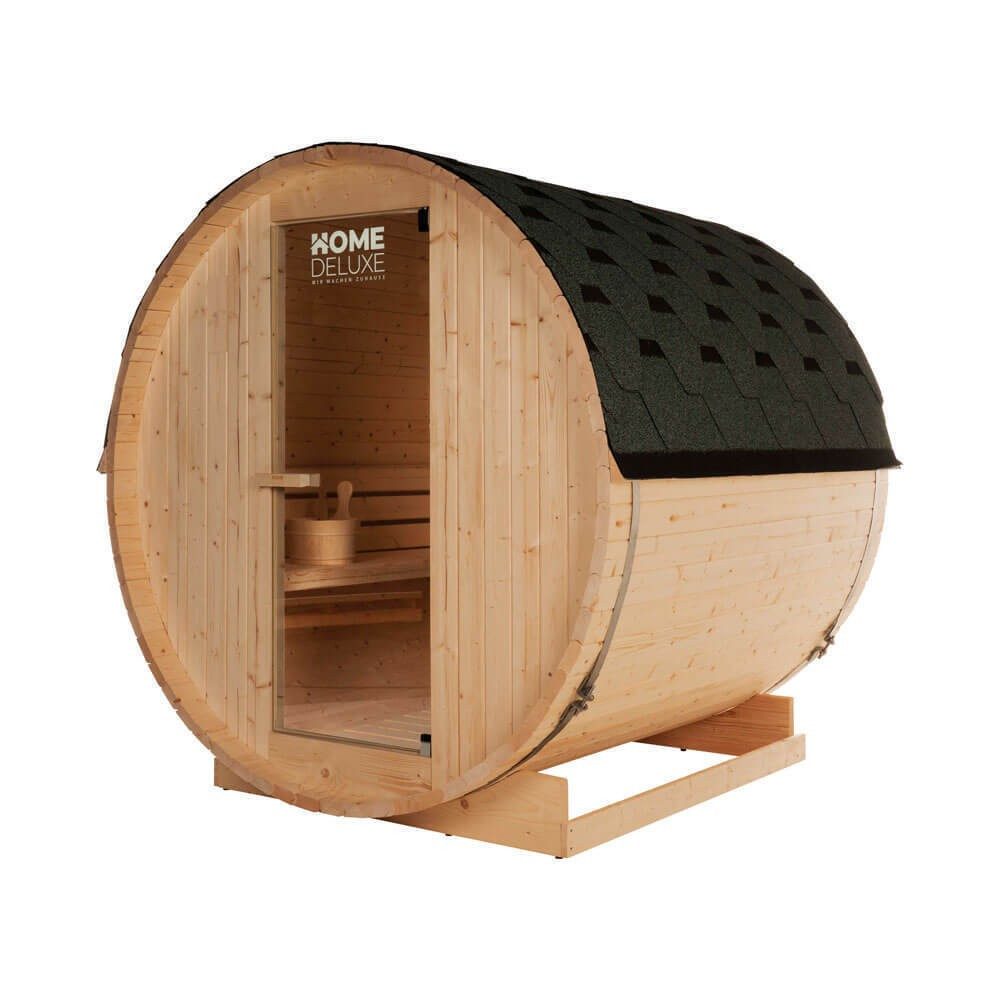 DEKO VERTRIEB BAYERN Fasssauna XXL Luxus Outdoor Fasssauna 192x180 cm SET Sauna inkl. 6 KW Saunaofen