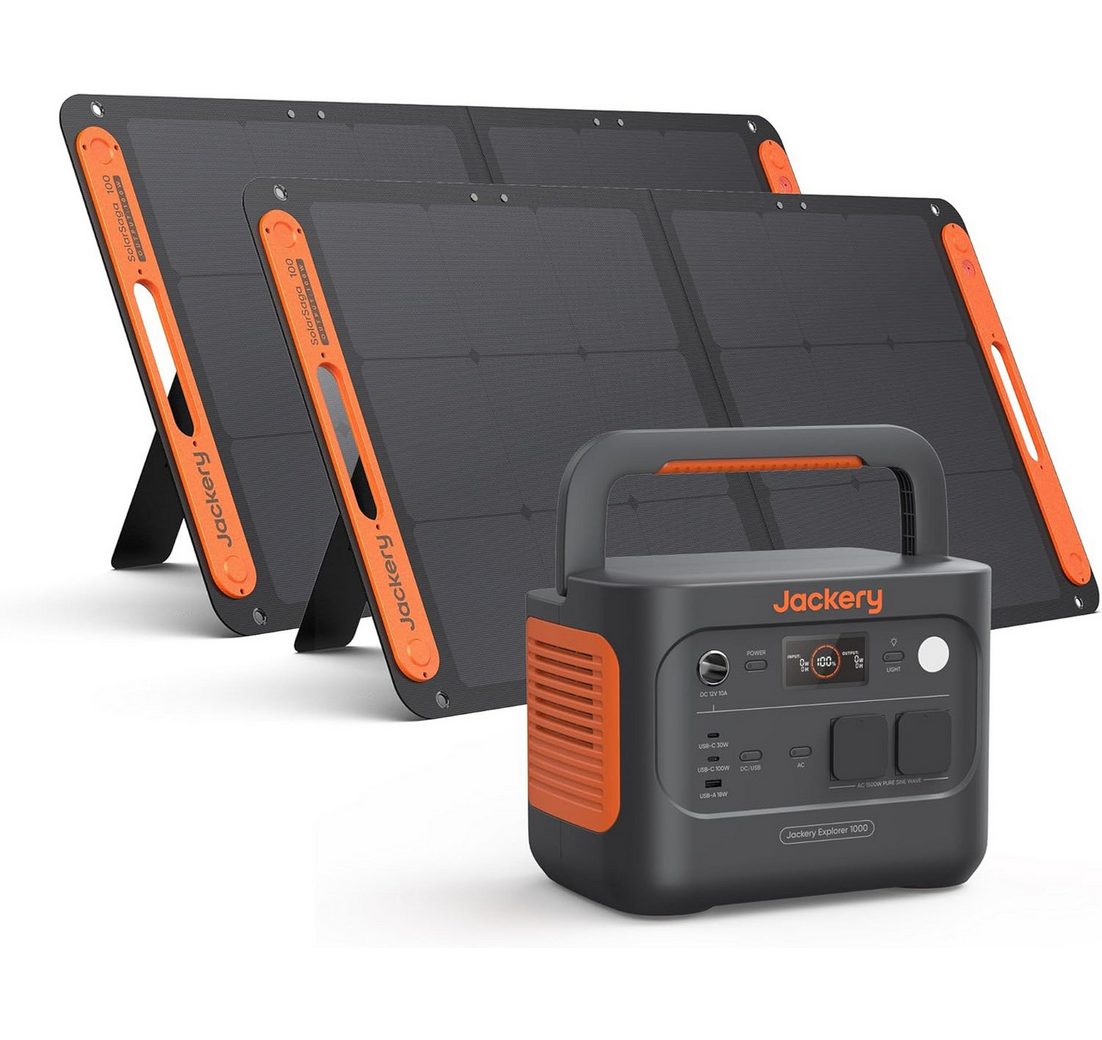 Jackery Solargenerator 1000 v2 Tragbare Powerstation mit 2x100W Solarpanel