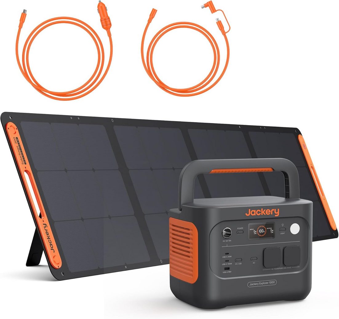 Jackery Stromerzeuger 1000 v2 tragbare Powerstation mit 200W Solargenerator 1070Wh