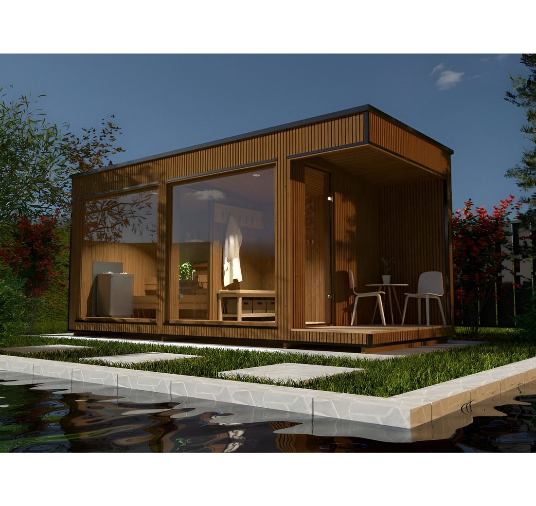 JVmoebel Saunahaus Massivholz Trockensauna im Landhausstil für entspannte Stunden