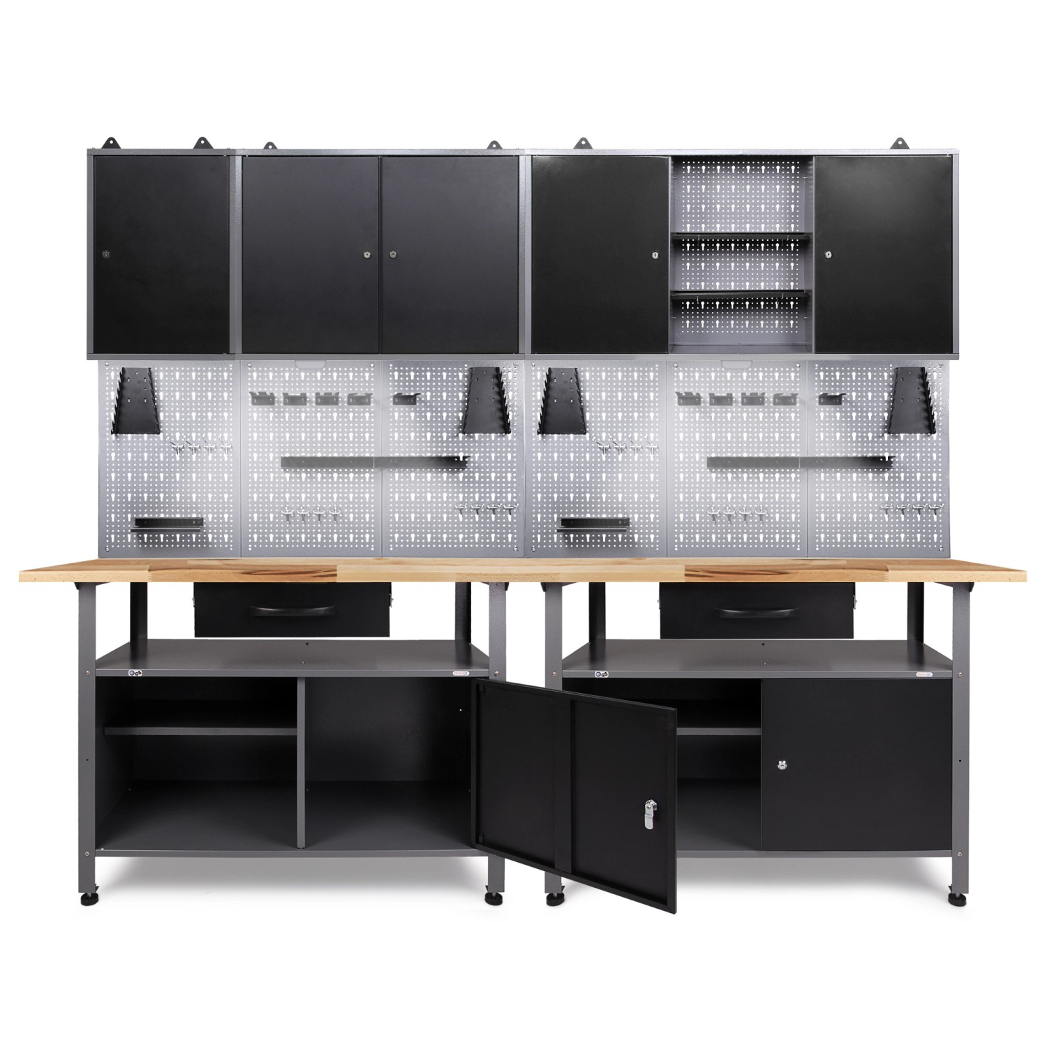 Ondis24 Werkbank Set Klaus 240 cm 3 Schränke LED Werkstatt