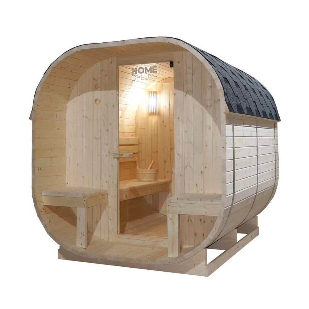 DEKO VERTRIEB BAYERN Fasssauna XXL Luxus Outdoor Fasssauna 194x220 cm SET Sauna inkl. 8 KW Saunaofen