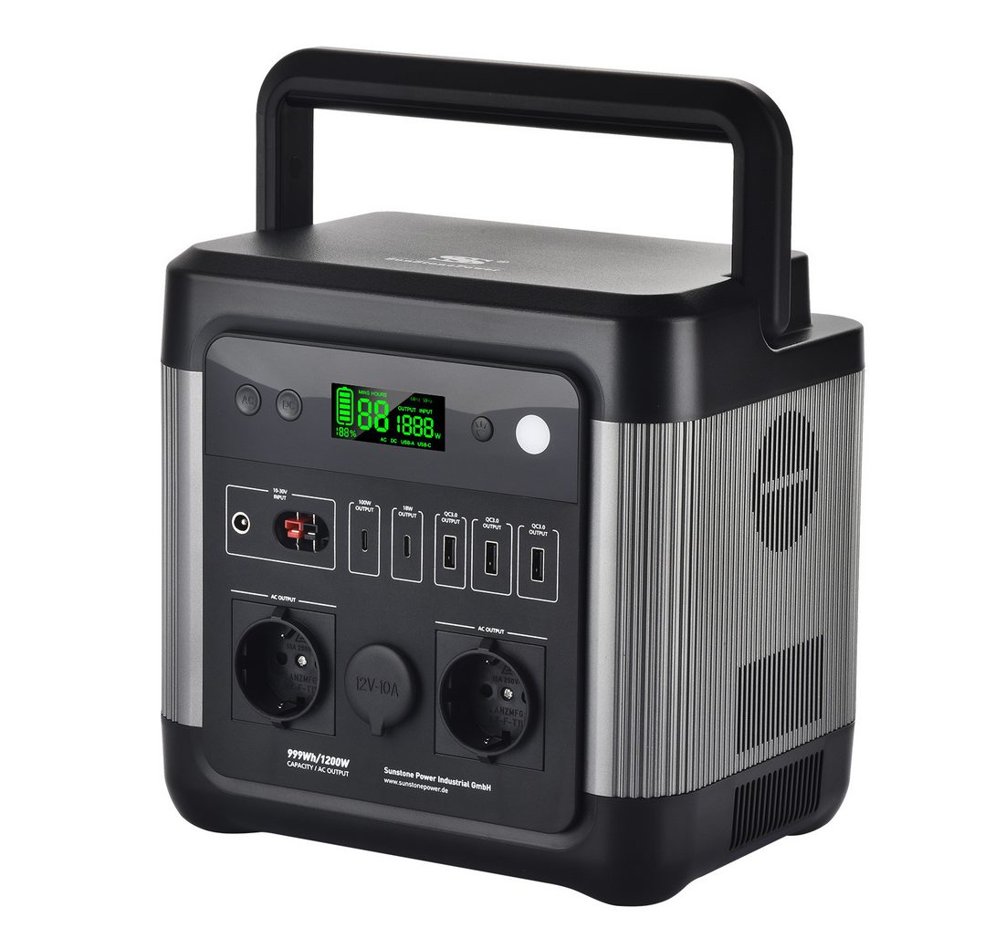 Sunstone Power 1200W Lithium Akku 999Wh Stromspeichergerät Mobiler Energiespeicher Powerstation 45000 mAh