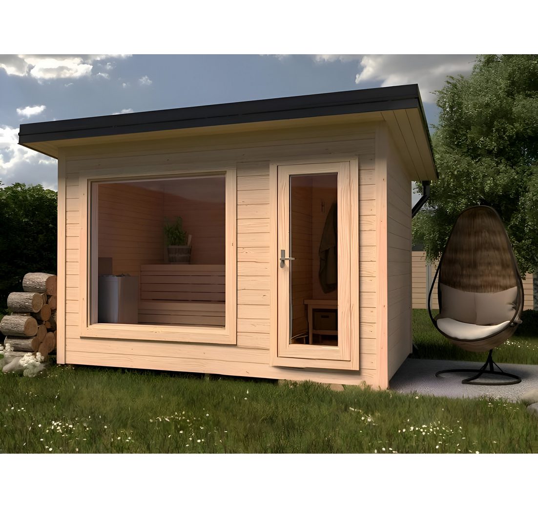 JVmoebel Saunahaus Kotasuna Trockensauna aus massivem Holz in Beige für den Garten