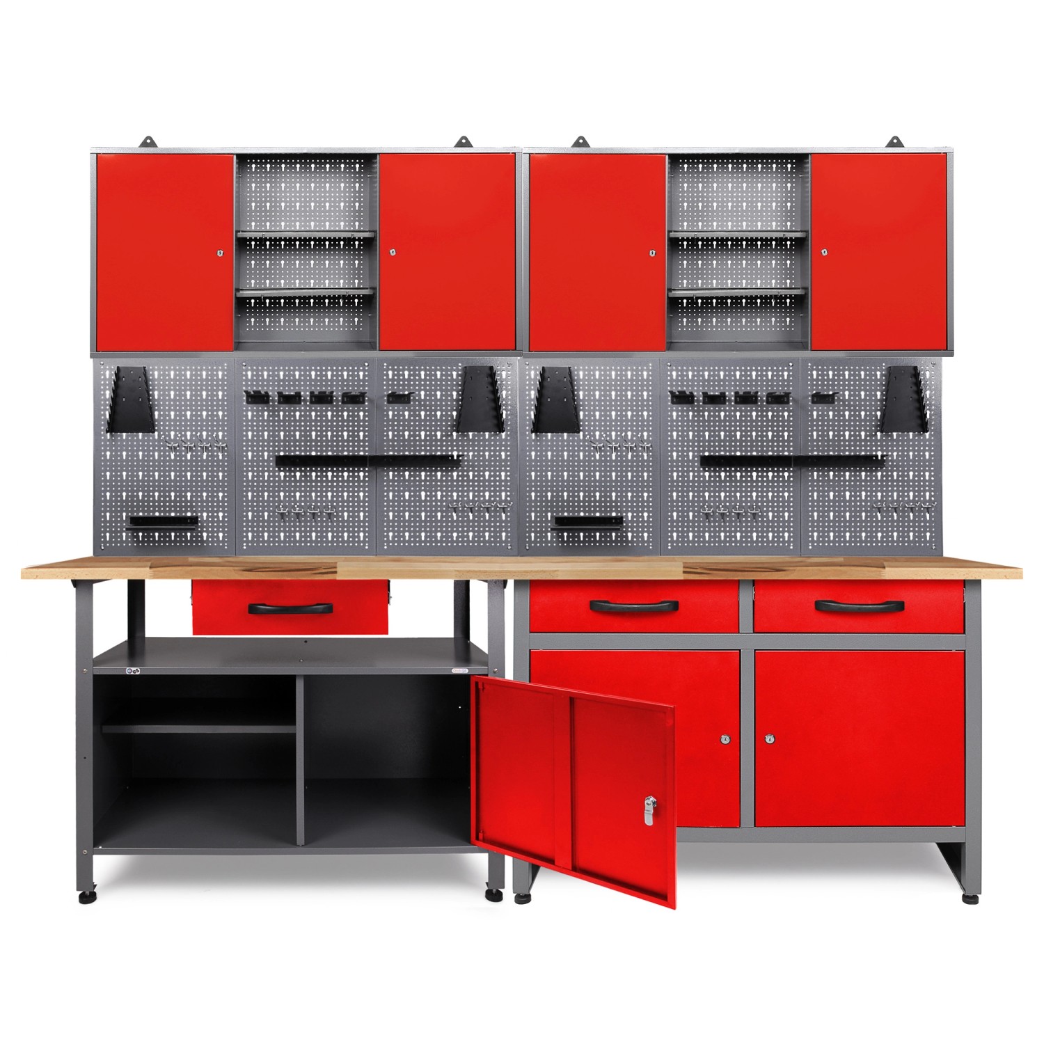 Ondis24 Werkbank Werkstatt Set Schöpfer 240 cm 2 Schränke Rot Werkstatteinrichtung