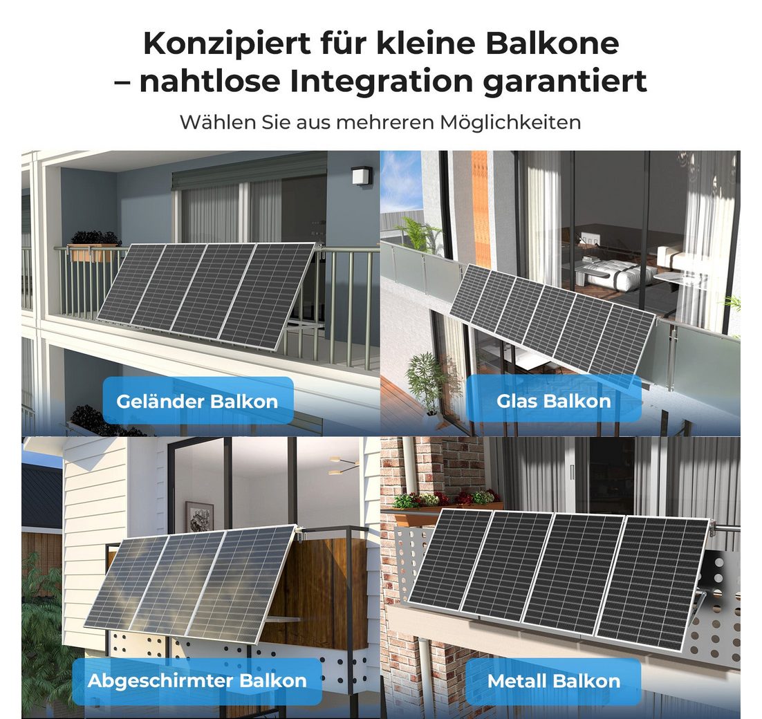 800 W Balkonkraftwerk mit 1024 Wh Stromspeicher und Halterungen)