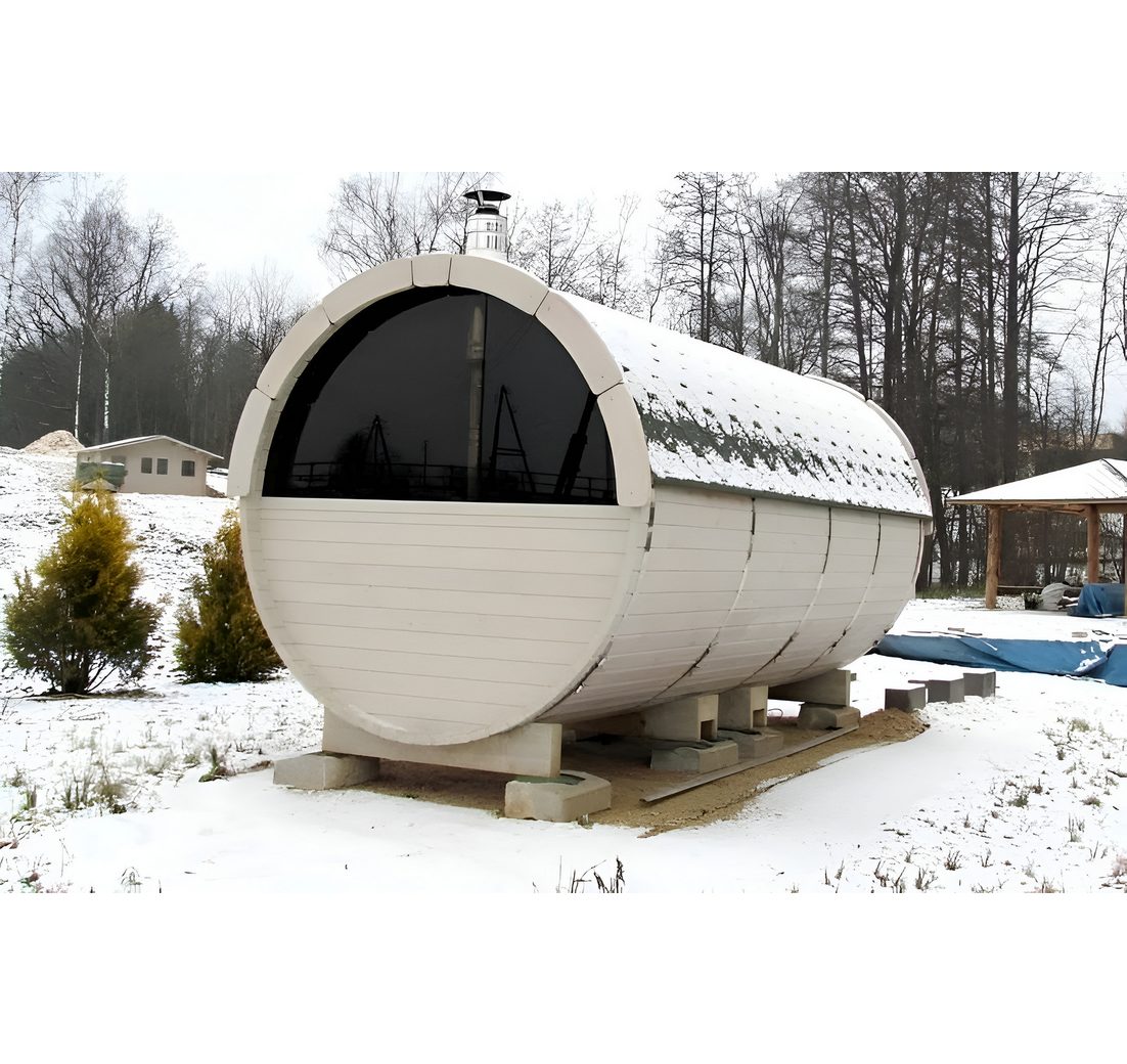 JVmoebel Fasssauna Gartensauna aus Holz mit Edelstahl-Elementen in Weiß