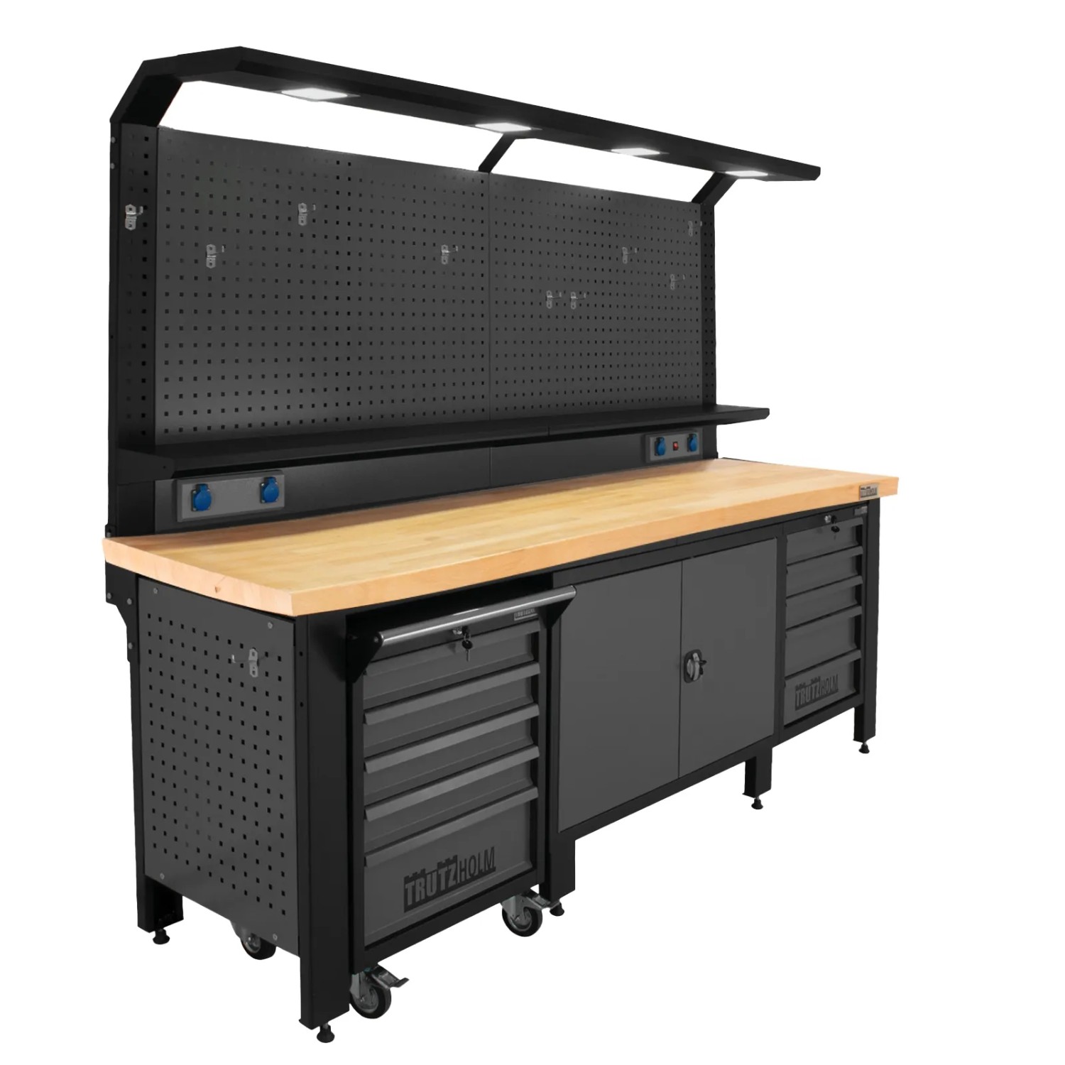 TRUTZHOLM Werkstattwand Profiline XXL Modular 250 cm Robust Stahl LED Steckdosen