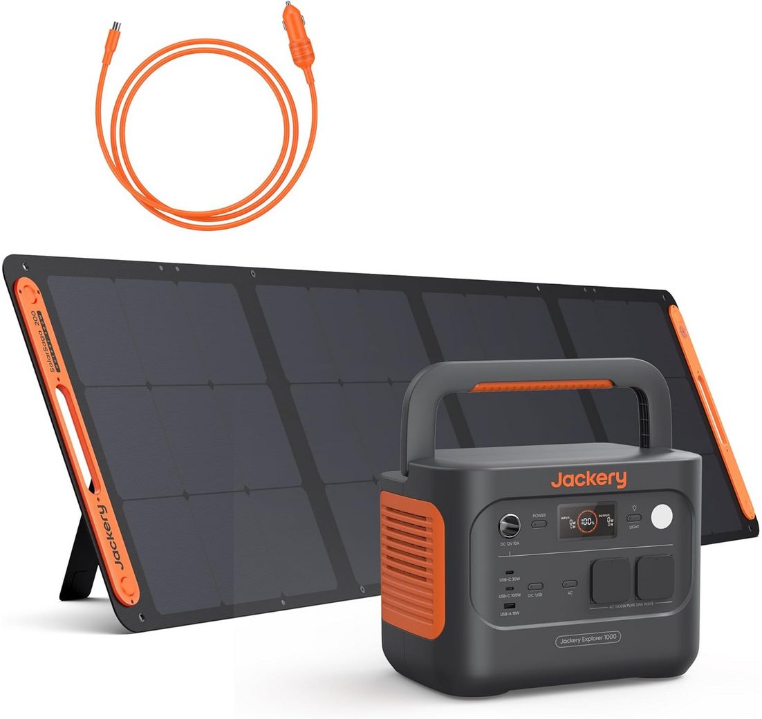 Jackery Stromerzeuger 1000 v2 tragbare Powerstation mit 200W Solargenerator 1070Wh