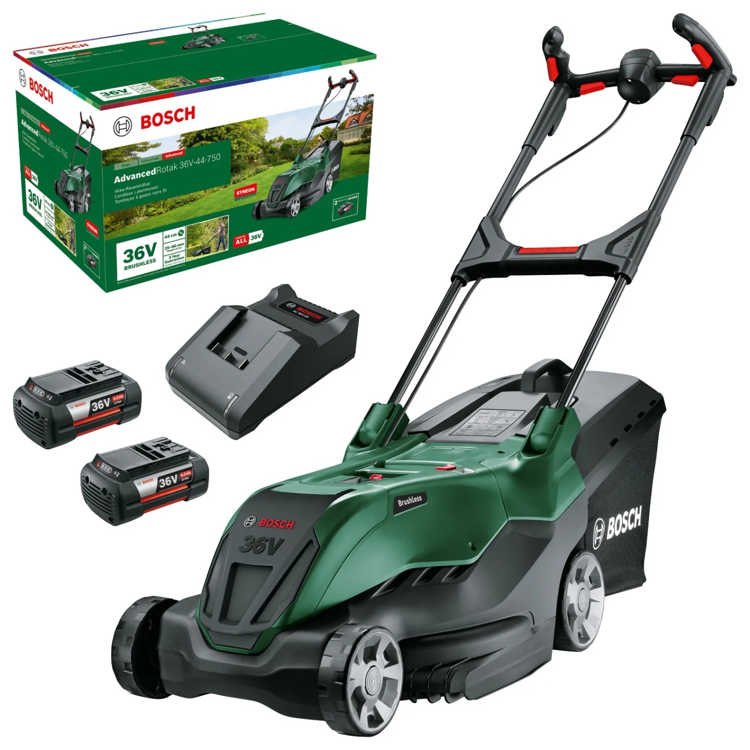 Bosch Akku-Rasenmäher AdvancedRotak 36V-44-750 inkl. Akkus und Ladegerät