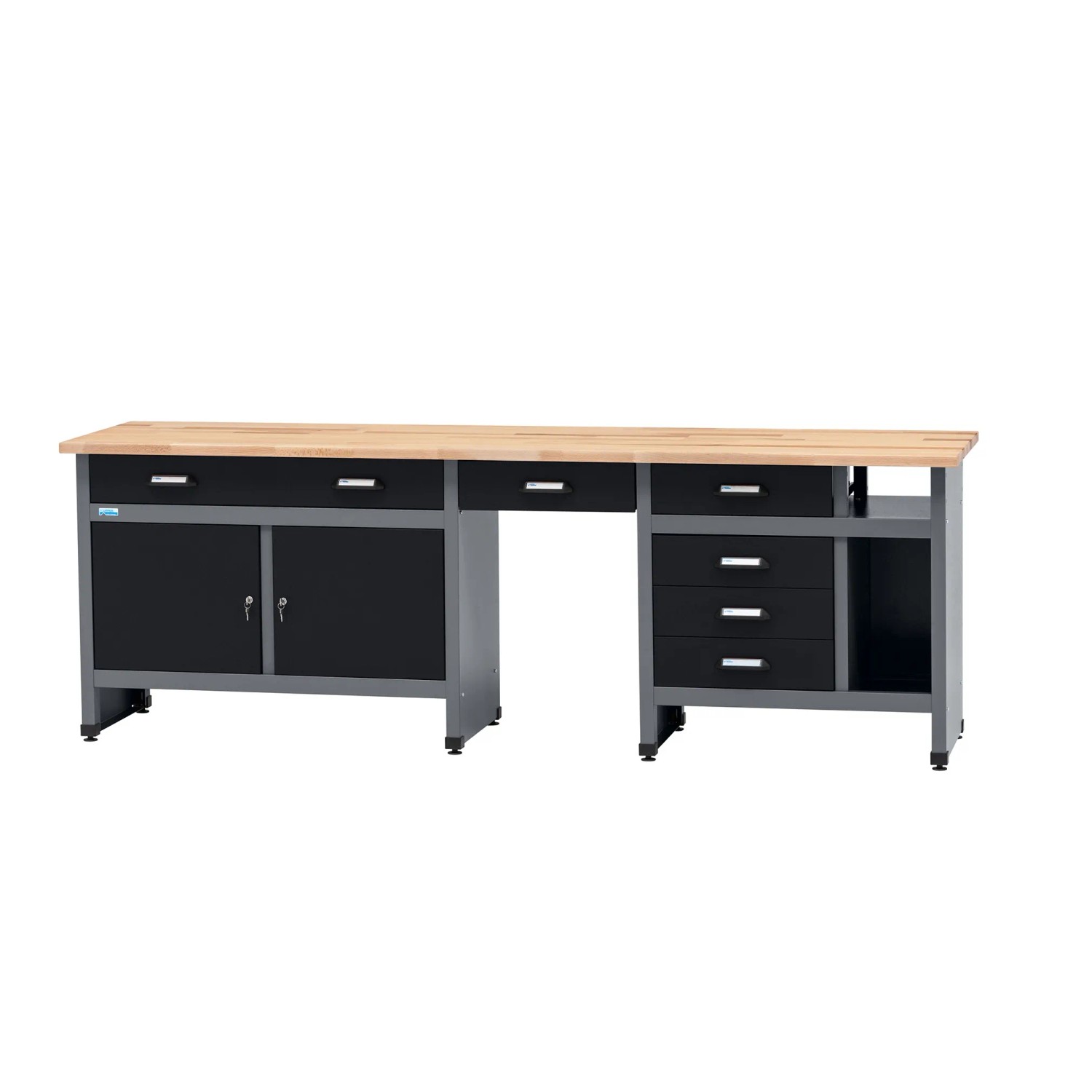 Küpper Werkbank 6 Schubladen 2 Türen Sitzraum 84 x 240 x 60 cm Schwarz-Grau