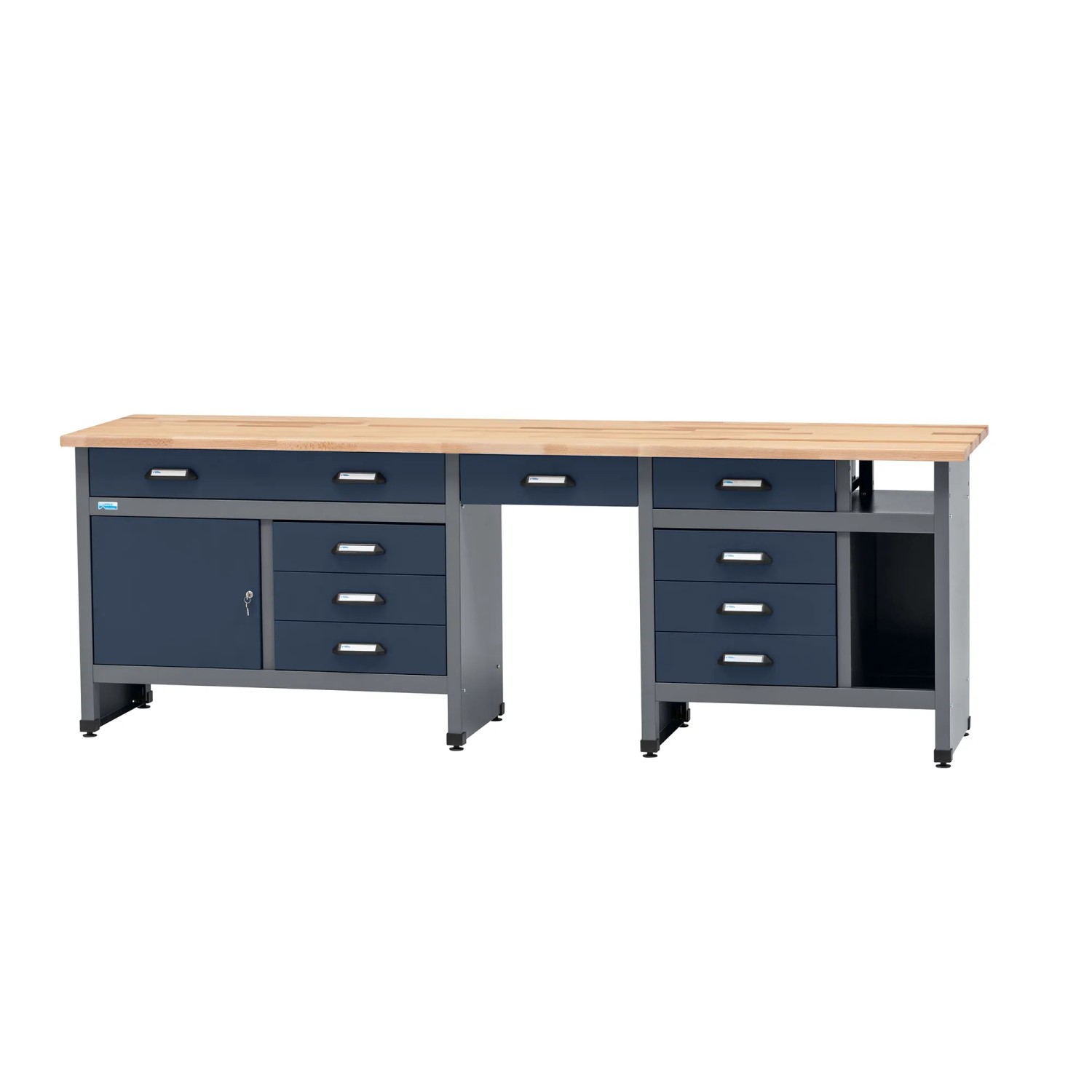 Küpper Werkbank 1-Türig 9 Schubladen Sitzraum 84 x 240 x 60 cm Dunkelblau