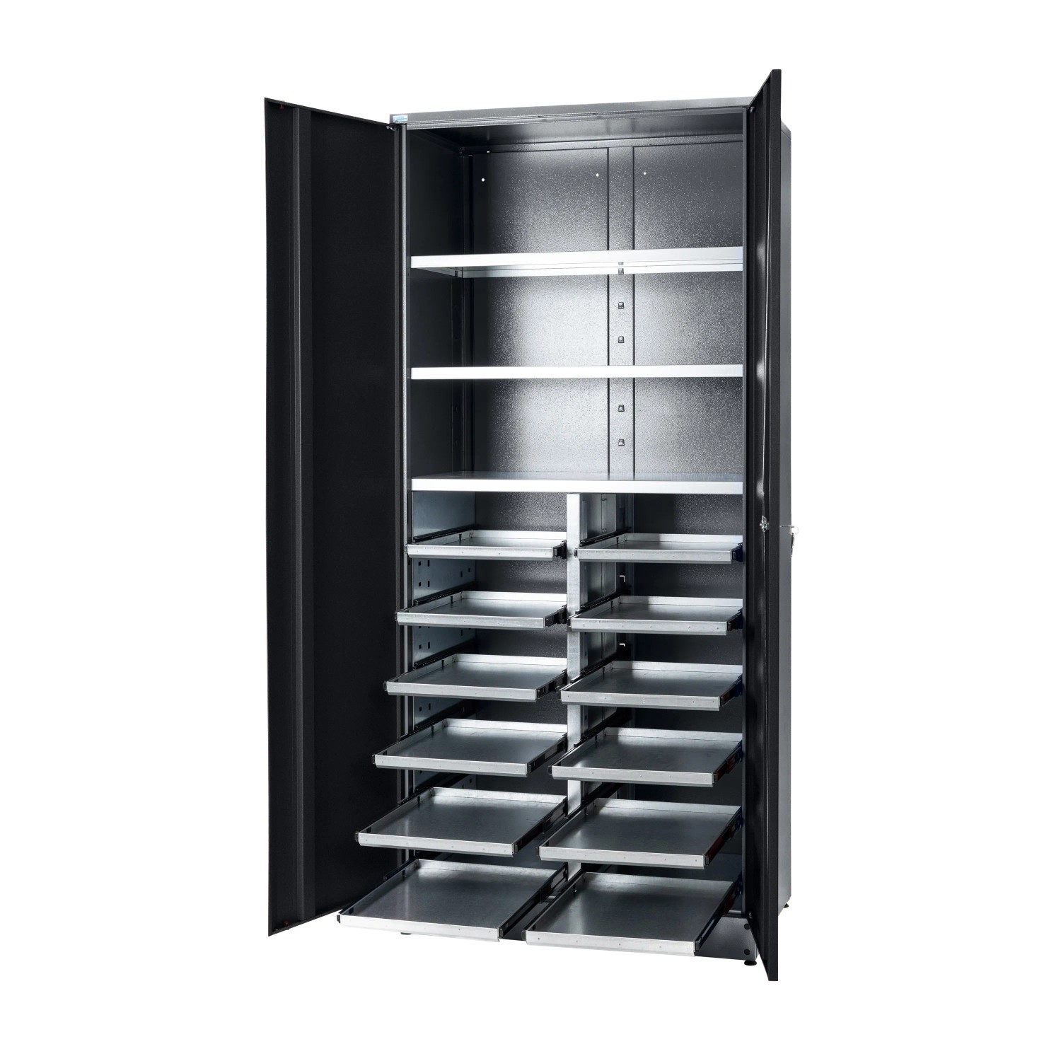 Küpper Materialschrank 2-Türig 12 Schubladen 204 x 91 x 53 cm Schwarz-Hellgrau