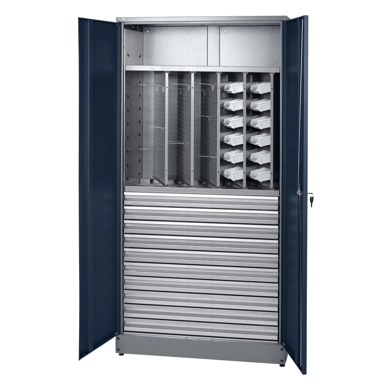 Küpper Materialschrank 2-Türig 10 Schubladen 180 x 91 x 45 cm Dunkelblau