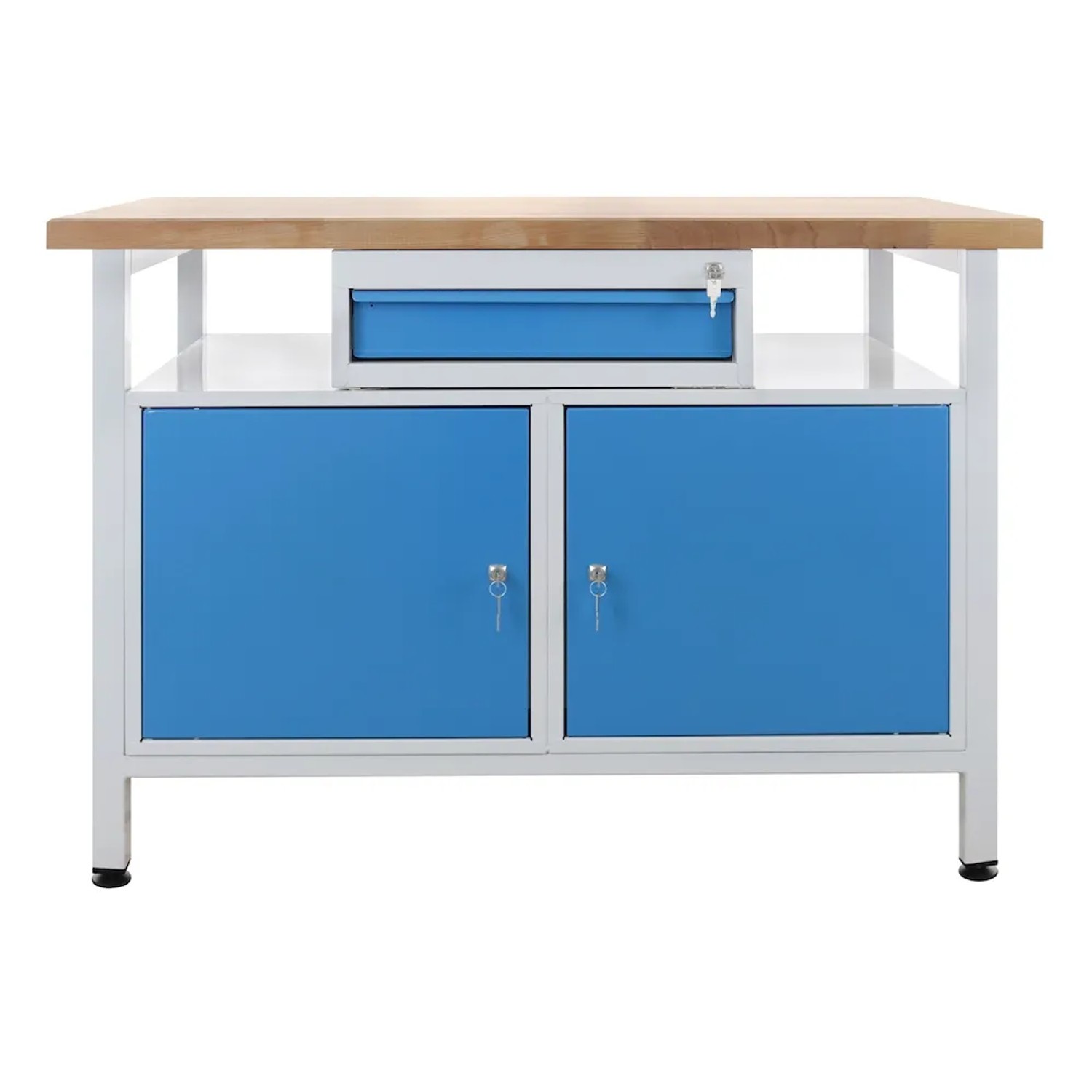 PROREGAL Werkbank Rhino mit Einzelschublade 2 Türen HxBxT 84 x 120 x 60 cm Traglast 300 kg Lichtgrau Lichtblau