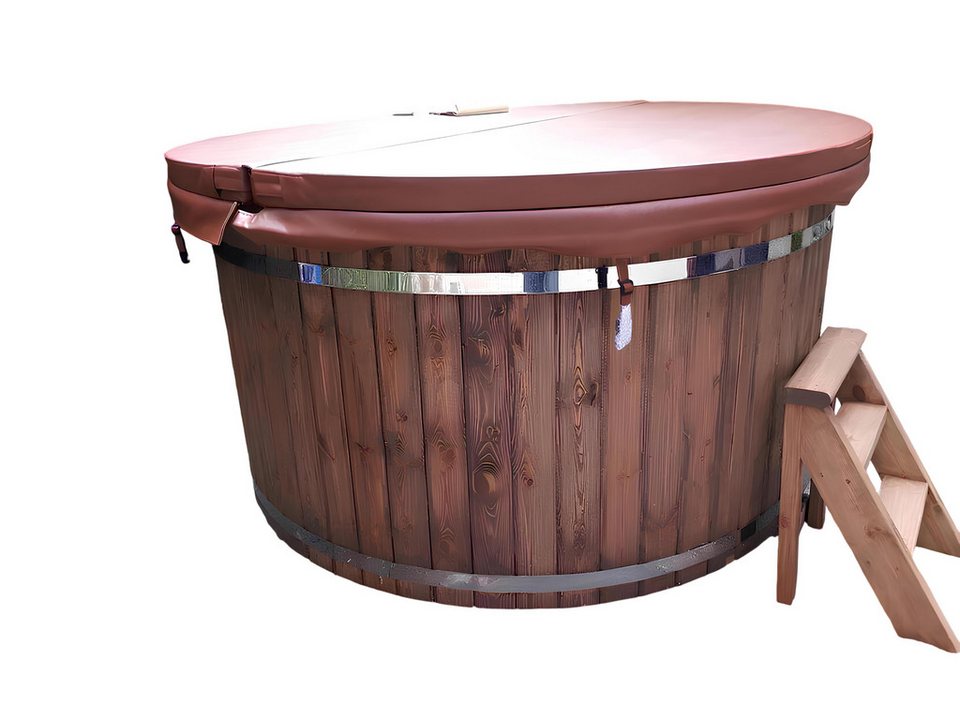 JVmoebel Whirlpool Badefass aus Thermoholz mit externem Ofen für Garten und Wellness