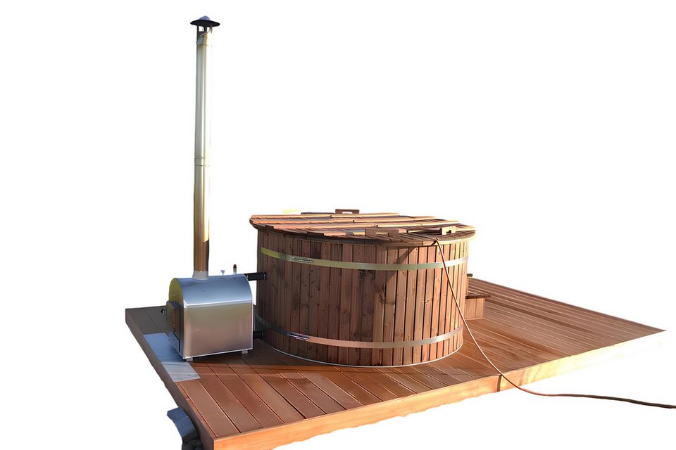 JVmoebel Whirlpool Badefass aus Thermoholz mit integriertem Holzofen für den Garten