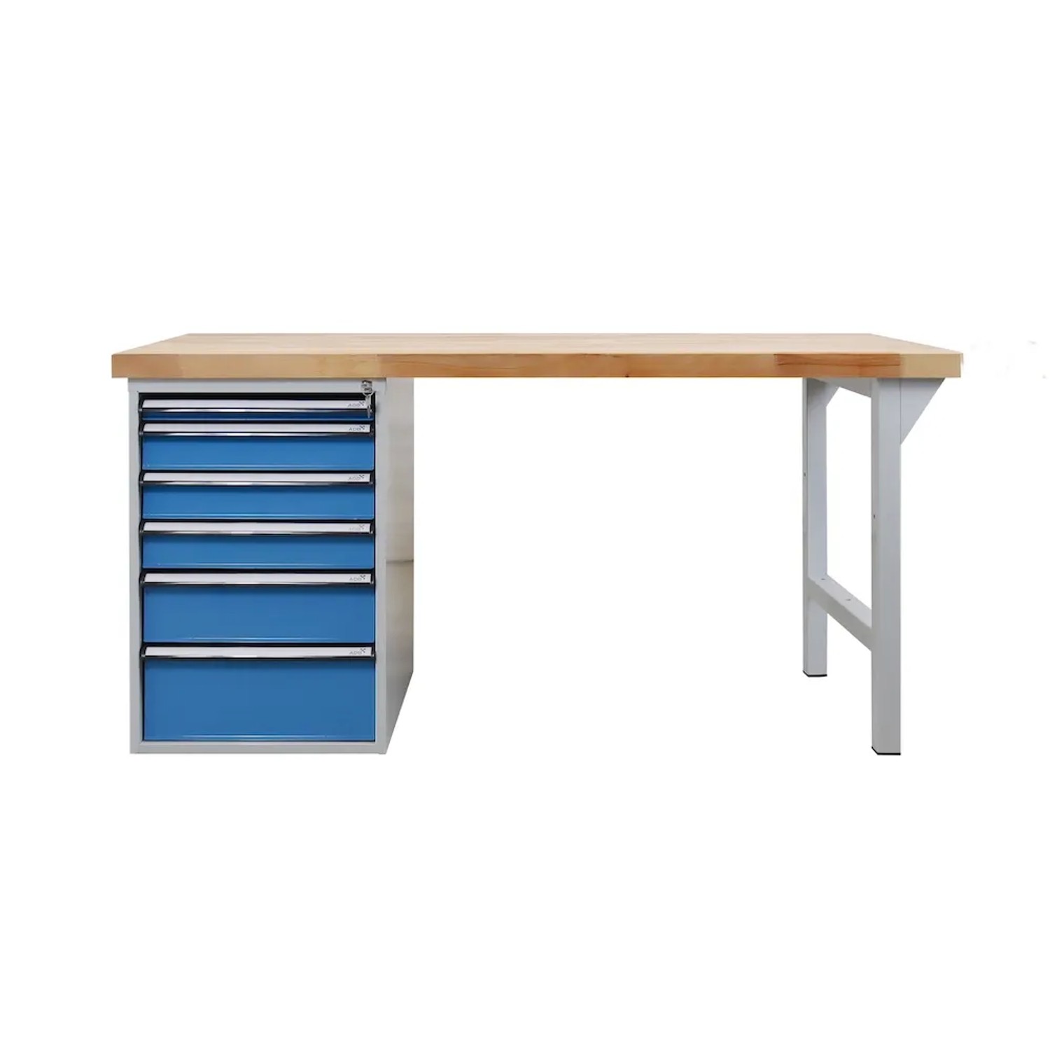 PROREGAL Werkbank Rhino Plus mit 6 Schubladen HxBxT 84 x 150 x 70 cm Traglast 500 kg Lichtgrau Lichtblau